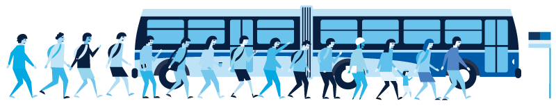 Illustration of people waiting for a bus.